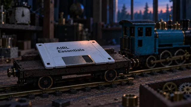 Predawn light on an AIBL Essentials floppy disk in the train
